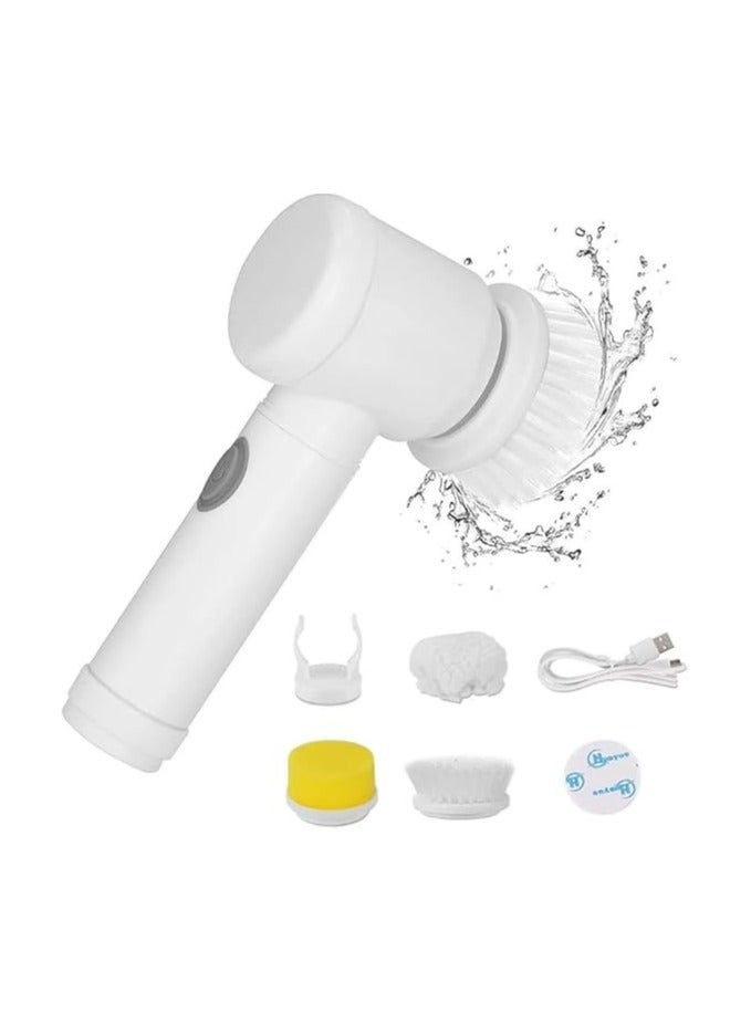 عام أداة تنظيف متعددة الوظائف 5 في 1 لحوض المطبخ، فرشاة يدوية كهربائية مخصصة لتنظيف البانيو والأحواض، تعمل بالكهرباء ومزودة بعدة رؤوس لتلبية مختلف احتياجات التنظيف. - Image 1