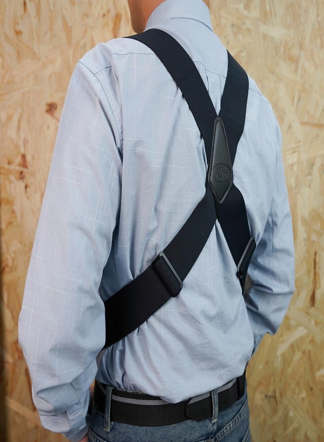 KUNN Men's Side Clip Suspenders,2 inch Heavy Duty Hook End Belt Adjustable Suspender,Black - Image 5