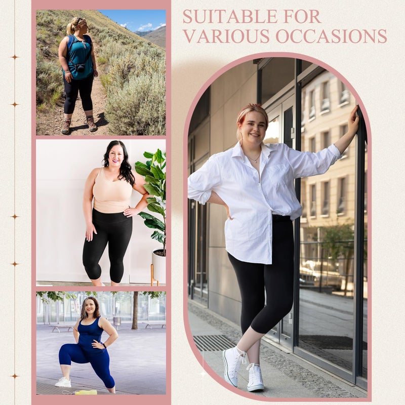 FULLSOFT 3 Pack Plus Size Capri Leggings with Pockets for Women -High Waist Stretchy 1X-4X Workout Yoga Pants(3XL,HQMLFH) - Image 4