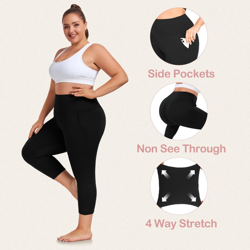 FULLSOFT 3 Pack Plus Size Capri Leggings with Pockets for Women -High Waist Stretchy 1X-4X Workout Yoga Pants(3XL,HQMLFH) - Image 5