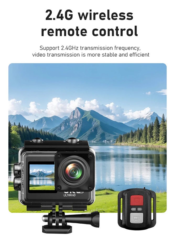 (With 128GB SD Card)6K HD Action remote control camera, EIS anti-shake, 170° wide-angle shooting, WiFi interconnection anti-shock outdoor camera, creative dual color screen, with remote control, for - Image 2