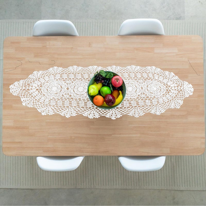 EupHHonycs Oval Lace Table Runner Doilies, Cotton Handmade Crochet Lace Table Runner Beige, Hand Crochet Lace Table Runner, Floral Table Scarf Furniture Cloth Cover, Handmade Crochet Placemats(12x31.5 inch) - Image 5