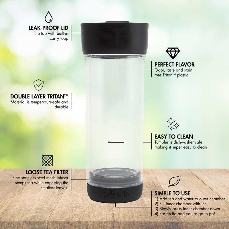 Primula Press and Go Iced Tea Maker  Travel Tumbler  Infuser Bottle  Leak-proof Flip-top Lid with Carry Loop  Dishwasher Safe  Made without BPA  16-Ounce  Black  1 Count (Pack of 1) - Image 3