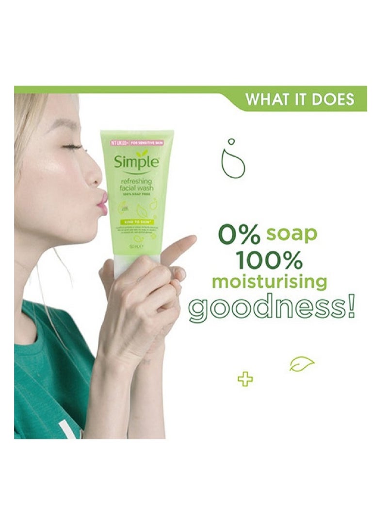 simple عبوة من 3 غسولات وجه منعشة، خالية من الصابون، لجميع أنواع البشرة 150 مل × 3 - Image 2