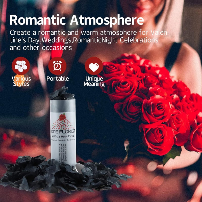 CODE FLORIST كود فلوريست 1100 قطعة بتلات ورد حريري سوداء لعيد الحب، ليلة رومانسية، الزفاف، ديكورات الزهور لذكرى الخطوبة (منفصلة، معطرة) - Image 5