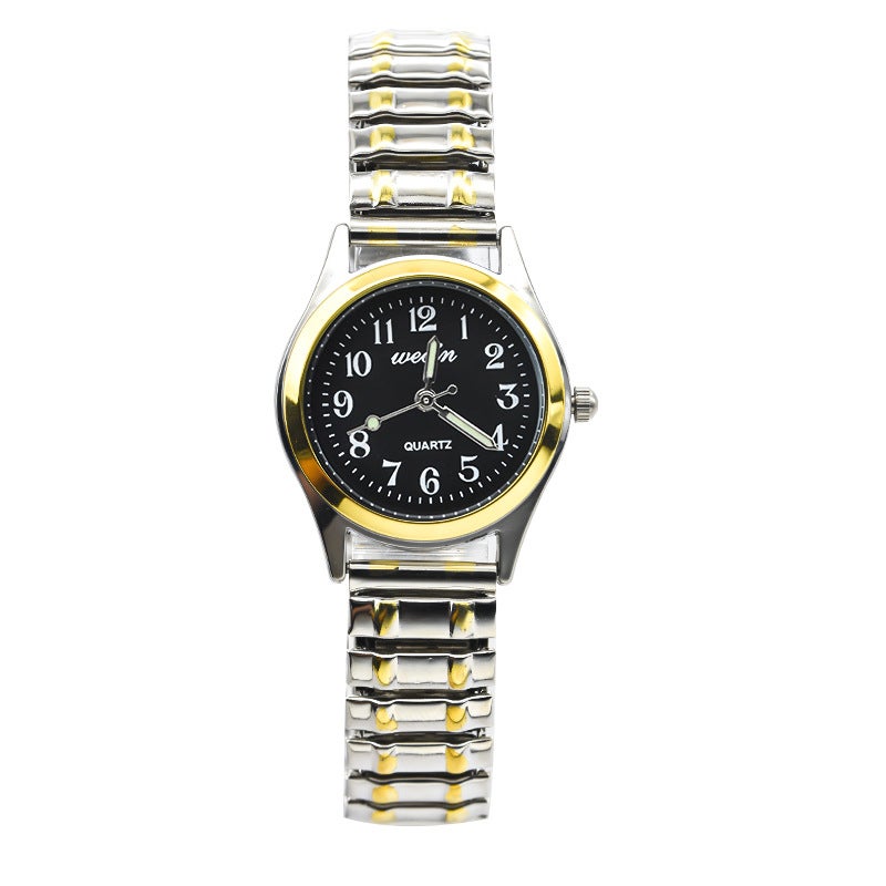 Elastic Steel Band Fashion Casual Gift Women's black-faced gold-belt watch