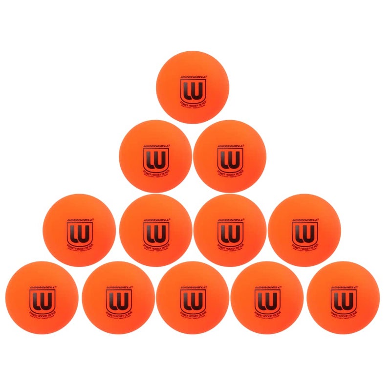 Winnwell Street Hockey Balls Orange Medium Density Ball for Indoor Outdoor Made for for Field Road Street Hockey Games with Storage Bag 65mm 50 Gram Weight 12Pack - Image 2