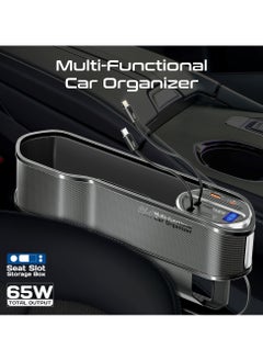 Promate 6 in 1 Multi-Functional Car Organizer, 65W Charging Station With 20W Lightning Retractable Cable, 30W USB-C Retractable Cable, USB-C / A Ports, LED Voltage Display