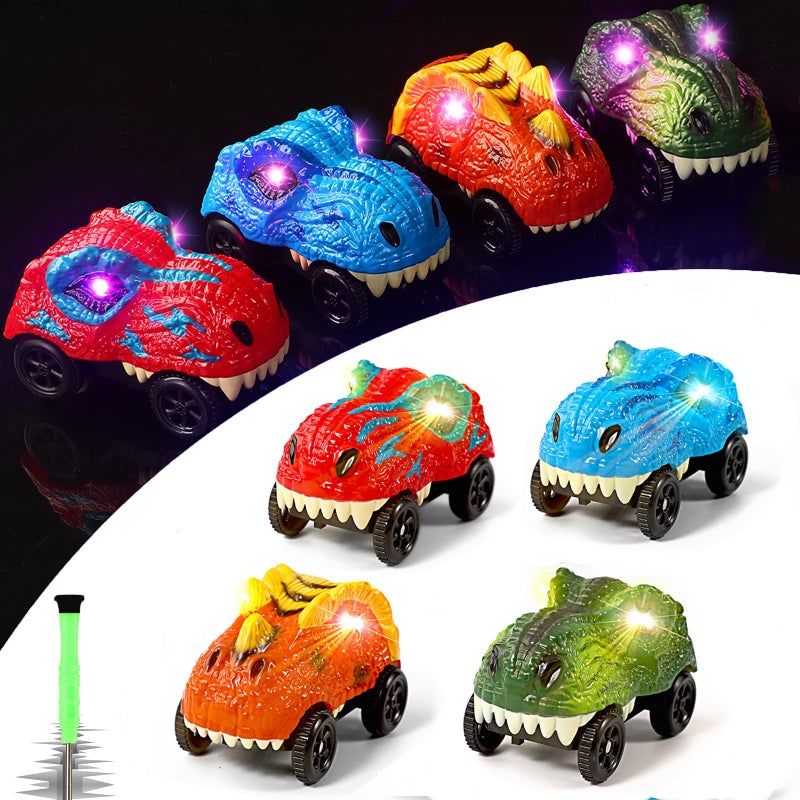 Save Unicorn Tracks Cars Replacement only Dino Track Cars for Tracks Glow in The Dark Car Tracks Accessories with 3 Flashing LED Lights Compatible with Most Car Tracks for Kids Boys and Girl4pack - Image 2
