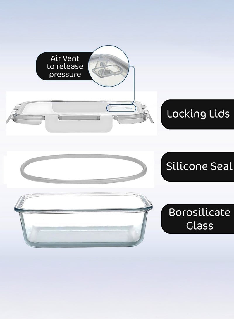 Toshionics ماهمير | 5 عبوات، 1040 مل (35 أونصة) | حاويات تحضير الوجبات الزجاجية، حاويات تخزين الطعام الزجاجية محكمة الإغلاق مع أغطية حاويات الطعام محكمة الإغلاق حاويات تخزين المطبخ حاويات الغداء الزجاجية - Image 5