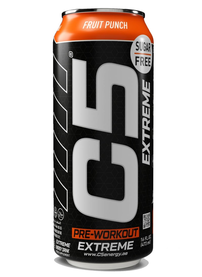 C5 C5 Energy Drink Extreme Fruit Punch -  Pre Workout , Sugar Free, Zero Calories, 200mg High Caffeine, Creatine - Beta Alanine - Citrulline Malate High-Performance Pre-Workout Booster Supplement Pack of 12  - Image 2