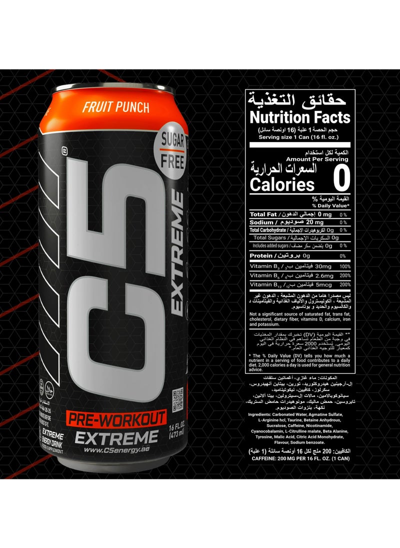 C5 C5 Energy Drink Extreme Fruit Punch -  Pre Workout , Sugar Free, Zero Calories, 200mg High Caffeine, Creatine - Beta Alanine - Citrulline Malate High-Performance Pre-Workout Booster Supplement Pack of 12  - Image 4
