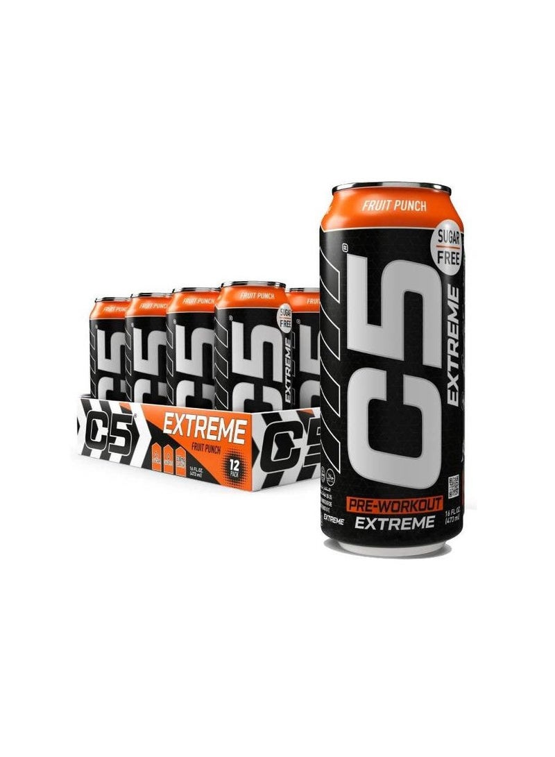 C5 Drink Extreme Fruit Punch -  Pre Workout , Sugar Free, Zero Calories, 200mg High Caffeine, Creatine - Beta Alanine - Citrulline Malate High-Performance Pre-Workout Booster Supplement Pack of 12 - Image 1
