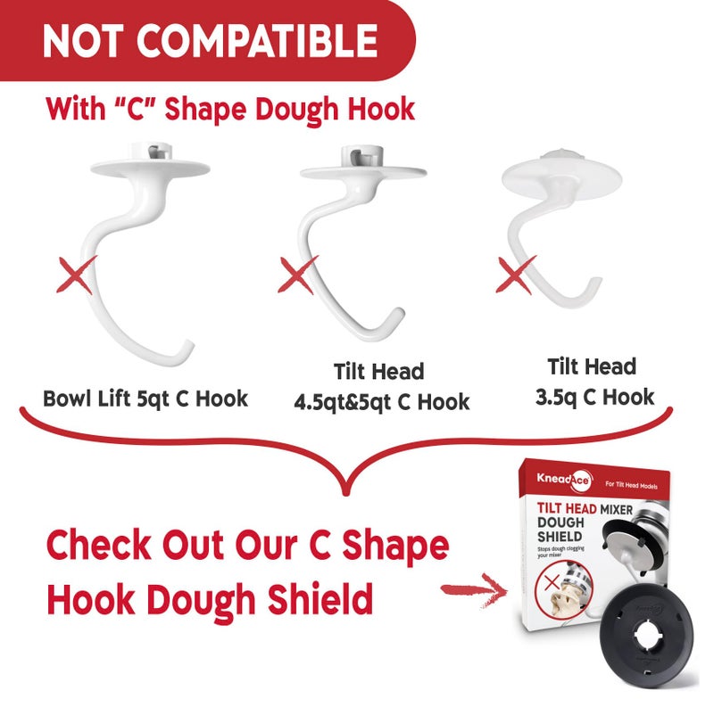 KneadAce Spiral Dough Hook Shield For kitchenaid Mixer-Prevents Dough from Clogging Your Bowl Lift Mixer- Compatible With KitchenAid Dough Hook. (With 2 Adapters-Fits All KA Spiral Hooks) - Image 5