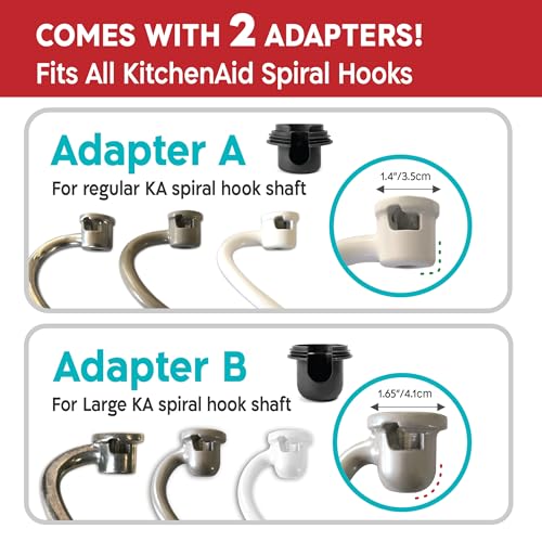 KneadAce Spiral Dough Hook Shield For kitchenaid Mixer-Prevents Dough from Clogging Your Bowl Lift Mixer- Compatible With KitchenAid Dough Hook. (With 2 Adapters-Fits All KA Spiral Hooks) - Image 4