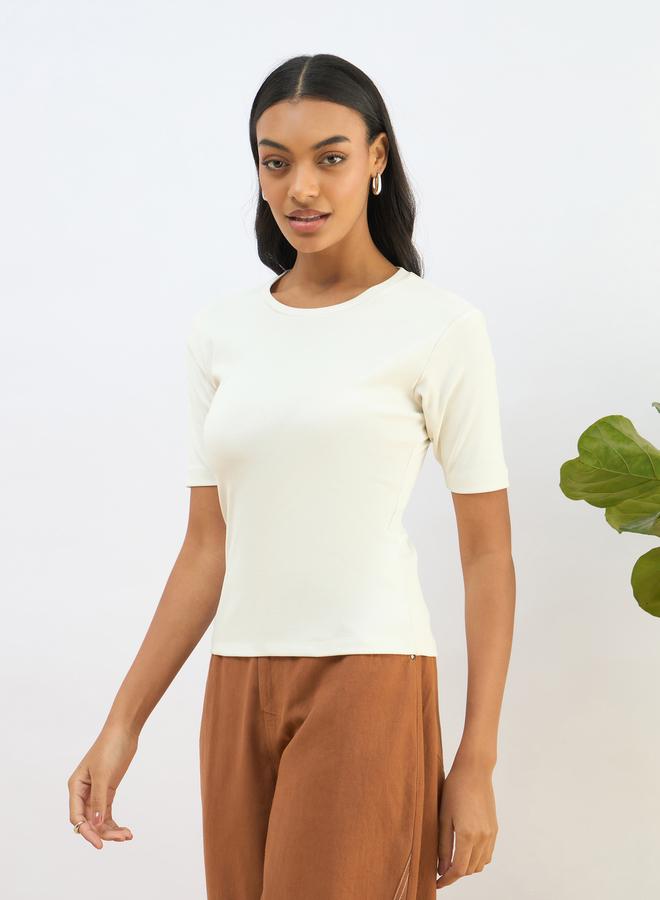 ساسافراس بلوزة ساسافراس بيضاء بأكمام قصيرة مضلعة - Image 3