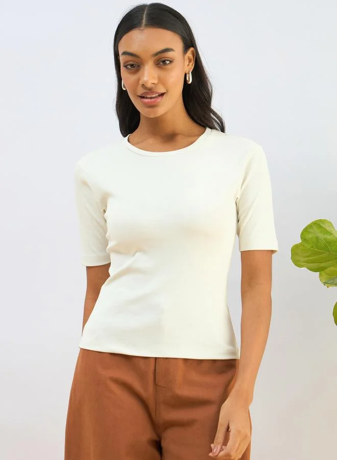 SASSAFRAS White Ribbed Short Sleeves Top
