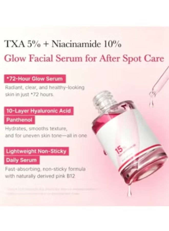 سيروم الوجه المُشرق TXA+Niacinamide بتركيز 15% للعناية بالبقع بعد الاستخدام | مُنتج كوري شامل للعناية اليومية بالبشرة | مُعالجة تفاوت لون البشرة وملمسها وترطيبها | حمض الترانيكساميك عالي الفعالية 5% | 1.01 أونصة سائلة - Image 2