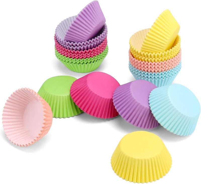 AUTOWRAP Cupcake Liners Cupcake Cups Food Grade 4 Solid Retro Colors Cupcake Papers Baking Cups Cupcake Wrappers - Image 1