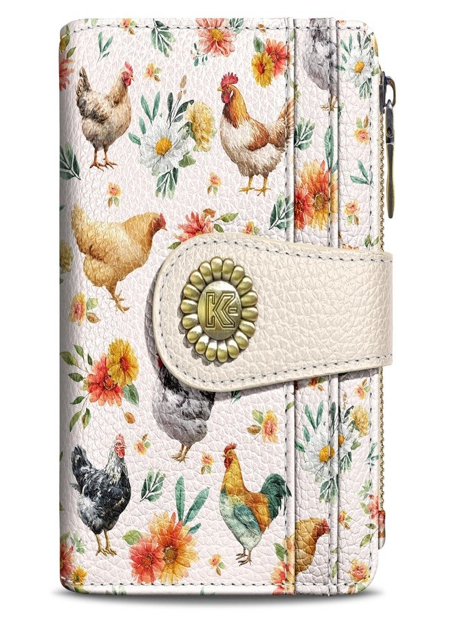 Kelvoris Small Rfid Women Wallet Bifold Zipper Coin Pocket PU Leather Compact Cash Credit Card Holder Travel Wallet for Female Ladies Teen Girls 1 ID Window 10 Card Slots, Roosters, Casual - Image 1