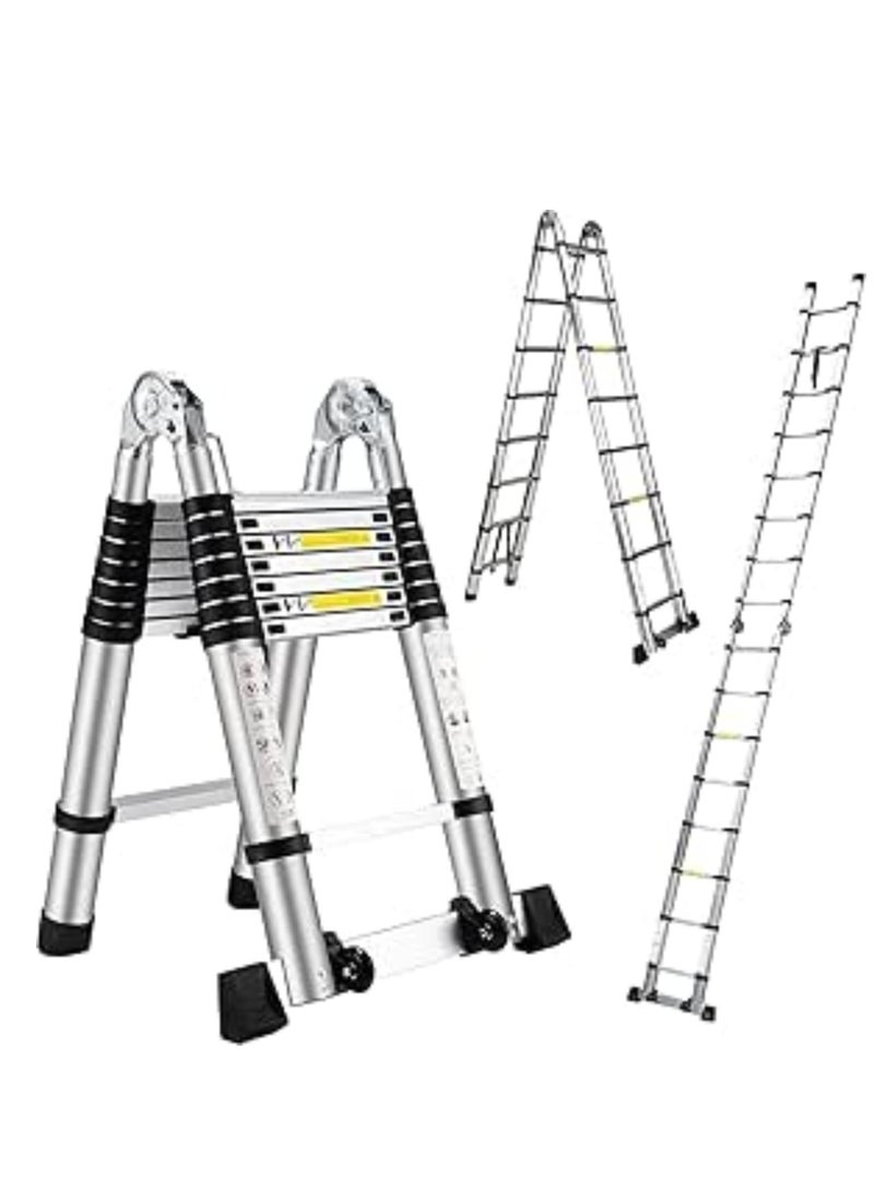 Telescoping Extension Ladder 2.2M+2.2M | Aluminum Multi-Function A-Type Folding Ladder with Balance Rod & Non-Slip Feet | Portable Ladder for Indoor & Outdoor Household Use - Image 1