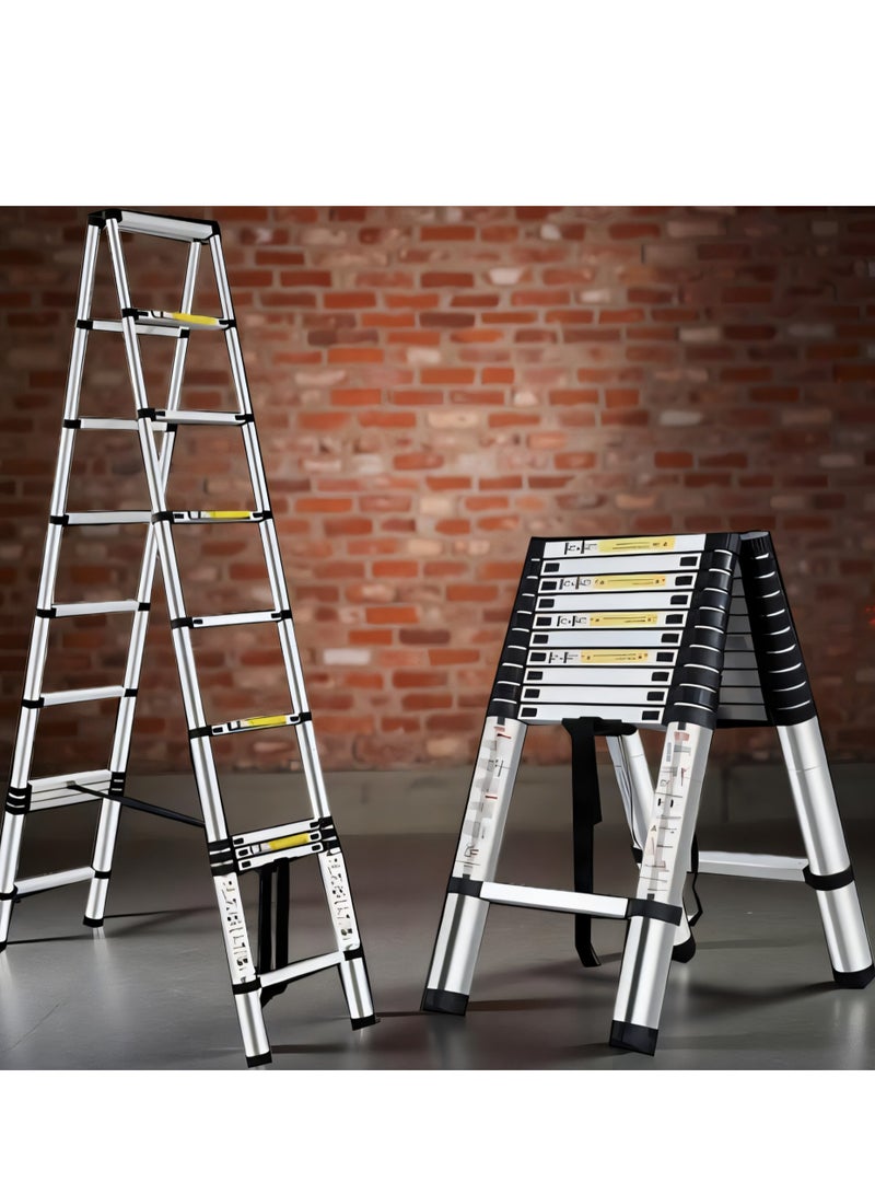 Telescoping Extension Ladder 2.2M+2.2M | Aluminum Multi-Function A-Type Folding Ladder with Balance Rod & Non-Slip Feet | Portable Ladder for Indoor & Outdoor Household Use - Image 3