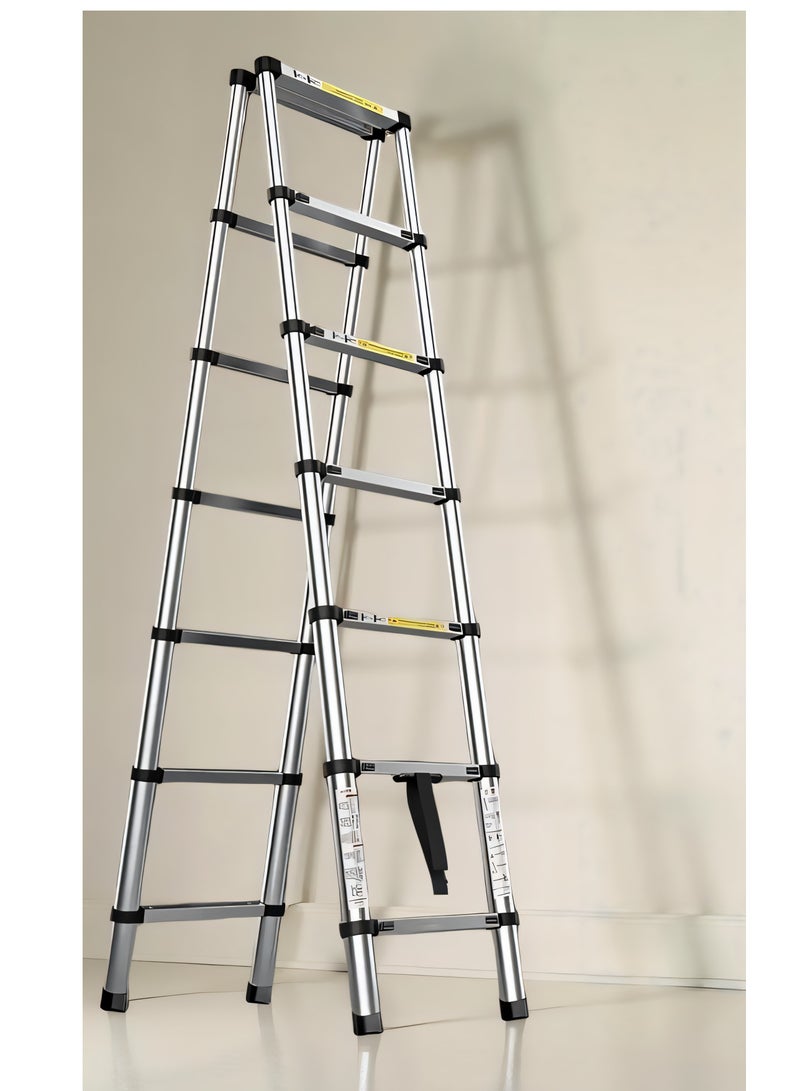 Telescoping Extension Ladder 2.2M+2.2M | Aluminum Multi-Function A-Type Folding Ladder with Balance Rod & Non-Slip Feet | Portable Ladder for Indoor & Outdoor Household Use - Image 5