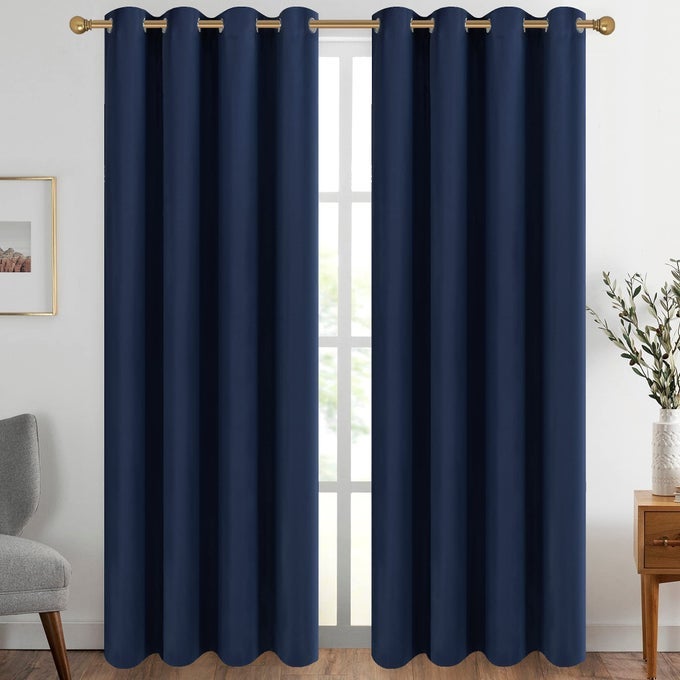 NAVY BLUE GROMMET BLACKOUT CURTAINS FOR BEDROOM THERMAL INSULATED ROOM DARKENING CURTAINS DRAPES 52 X 95 INCH 2 PANELS
