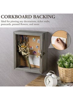 MyGift 11X14 Vintage Gray Solid Wood Shadow Box With Cork Board Backing Wall Mounted Display Case With Clear Acrylic Front Window Panel Metal Handle And Latch  - Image 4