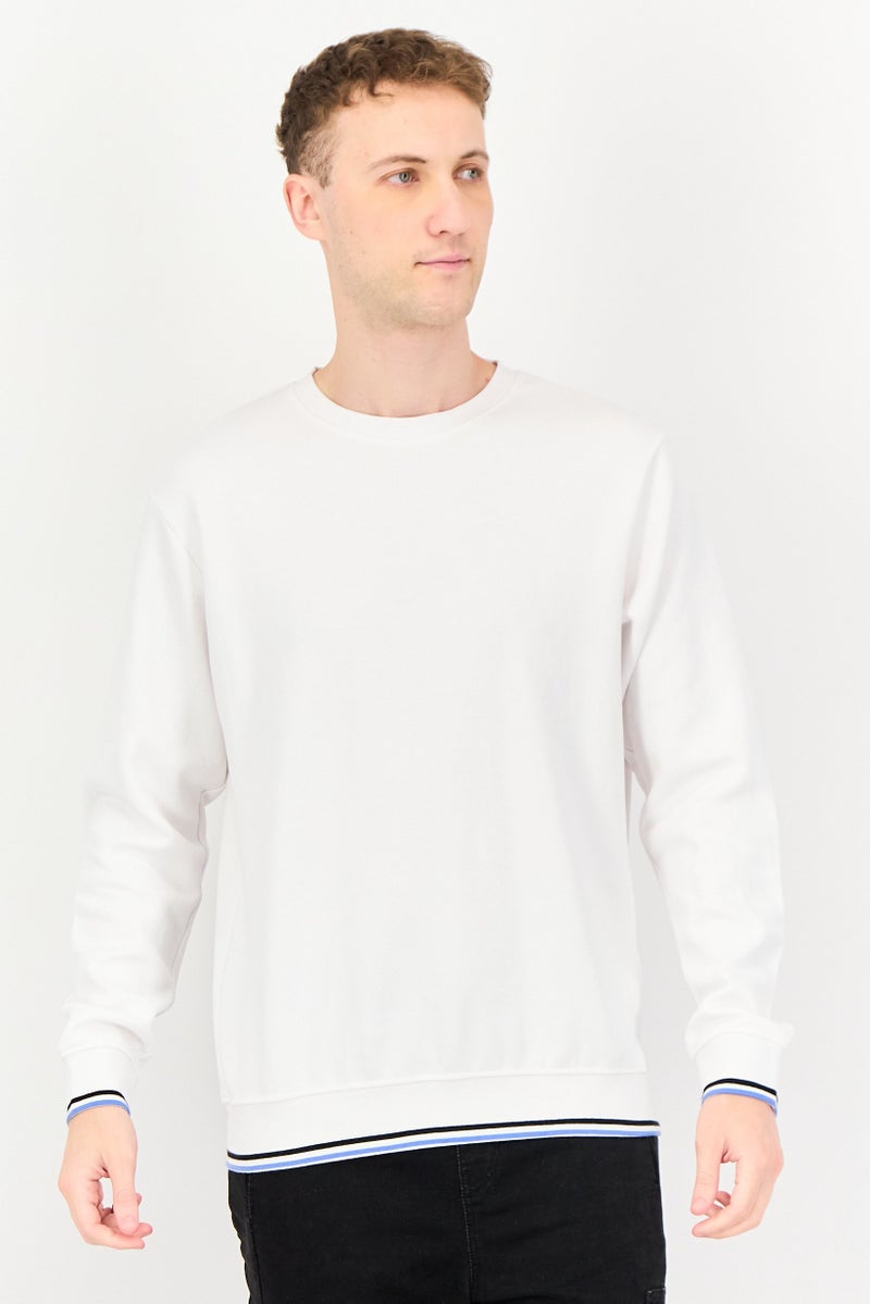 Celio Men Crew Neck Textured Long Sleeve Sweater, White - Image 1