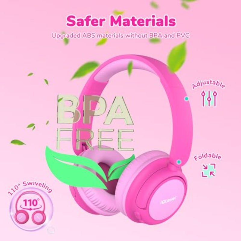 سماعات رأس لاسلكية من iClever، وقت تشغيل 60 ساعة، حجم آمن 74/85 ديسيبل، بلوتوث 5.4، USB C، سماعات رأس بلوتوث فوق الأذن مع سلك AUX للمايكروفون للسفر/المدرسة - Image 5