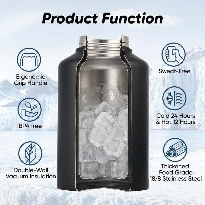 Fijinhom Insulated Gallon Jug, Large 128oz Stainless Steel Insulated Water Bottles with Handle, Leak proof, Double-Wall Vacuum Insulation for Construction Sites, Camping and Hiking, Black - Image 4