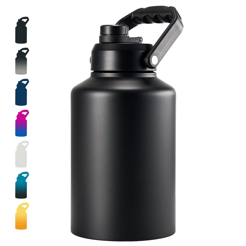 Fijinhom Insulated Gallon Jug, Large 128oz Stainless Steel Insulated Water Bottles with Handle, Leak proof, Double-Wall Vacuum Insulation for Construction Sites, Camping and Hiking, Black - Image 1