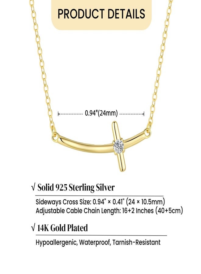 GAVU 14K Gold Plated Sideways Cross Necklace for Women, Curved Cross Necklace for Women - Image 3