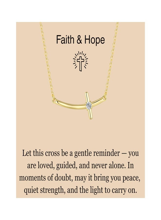 GAVU 14K Gold Plated Sideways Cross Necklace for Women, Curved Cross Necklace for Women - Image 1