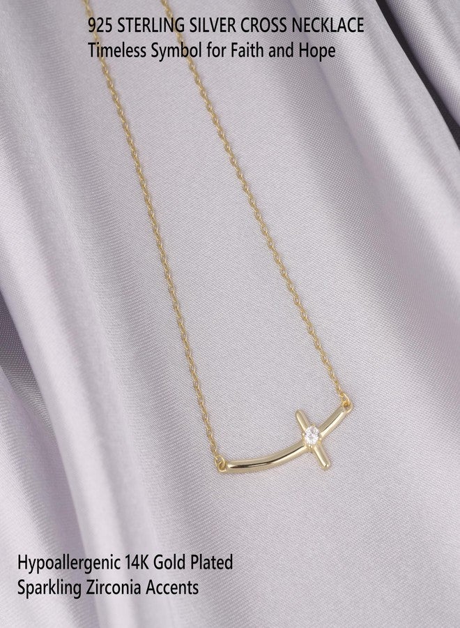 GAVU 14K Gold Plated Sideways Cross Necklace for Women, Curved Cross Necklace for Women - Image 4