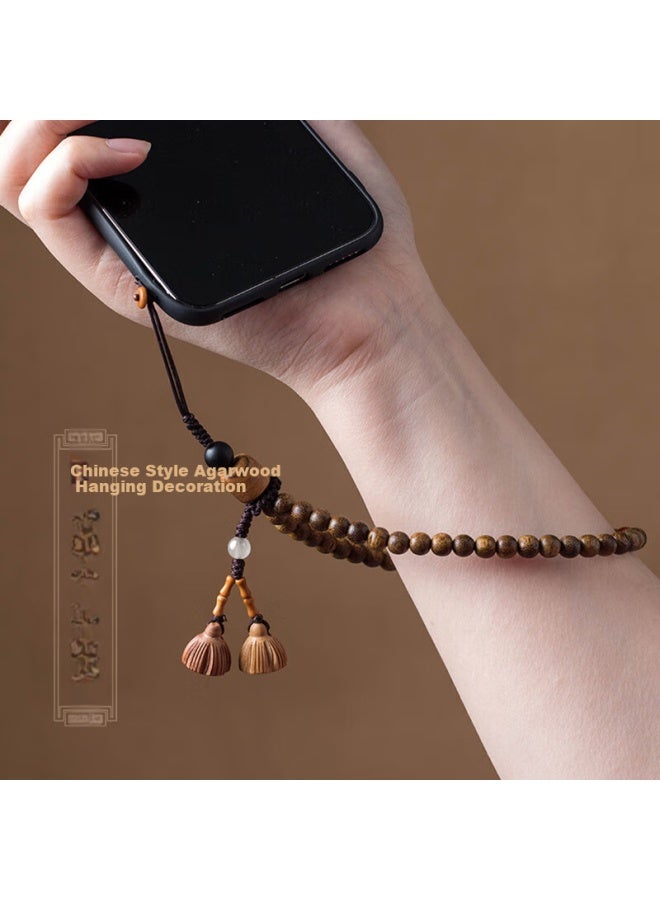 Inkaida Yingkaida Phone Lanyard, Phone Strap, Apple Pro2 Lanyard, Unisex Phone Chain, Short Detachable Ring Buckle, Usb Flash Drive Keychain, Multi-Functional Hanging Decoration, Chinese Style Agarwood Wood - Image 1