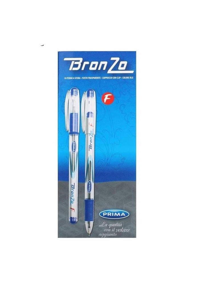Prima "Bronzo" Ballpoint Pen - Fine Tip - Pack of 10 - Blue