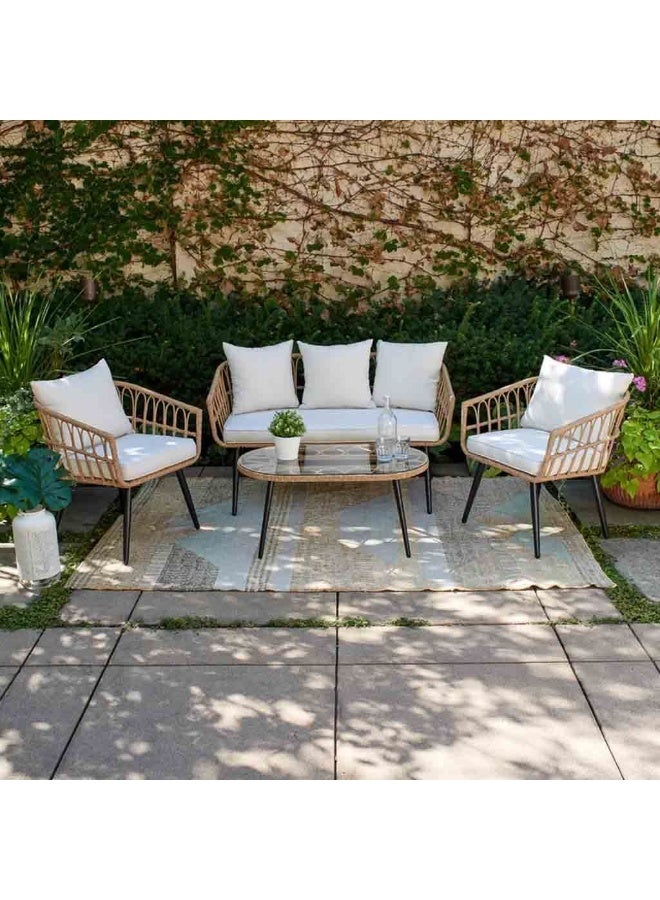 4-piece outdoor furniture set, iron and electrostatic paint, beige and black