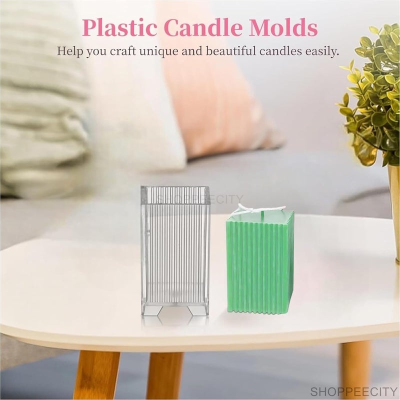 Shoppeecity Square Cube Striped Pillar Candle Mold I Cube Ribbed Geometric Pillar Acrylic Candlestick Wax Beeswax Mould I for DIY Handmade Cake Dcor Aromatherapy Candles Making Home Wedding Party Decoration 5 X 85 CM - Image 2