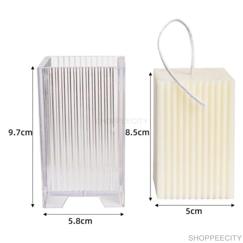 Shoppeecity Square Cube Striped Pillar Candle Mold I Cube Ribbed Geometric Pillar Acrylic Candlestick Wax Beeswax Mould I for DIY Handmade Cake Dcor Aromatherapy Candles Making Home Wedding Party Decoration 5 X 85 CM - Image 3