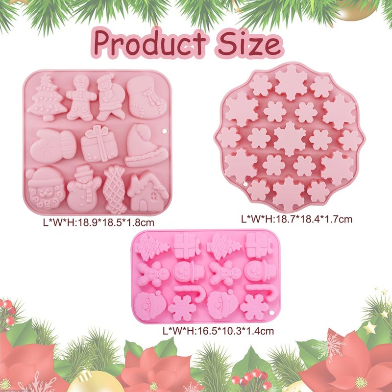 JJzxwish 3 Pack Christmas Silicone Molds 44Cavity Snowflake Snowman Gingerbread Chocolate Mold Christmas Tree Santa Claus Candy Molds for Baking Gloves Elk Socks Bells Gift Santa Hat Claus Holiday Mold - Image 3