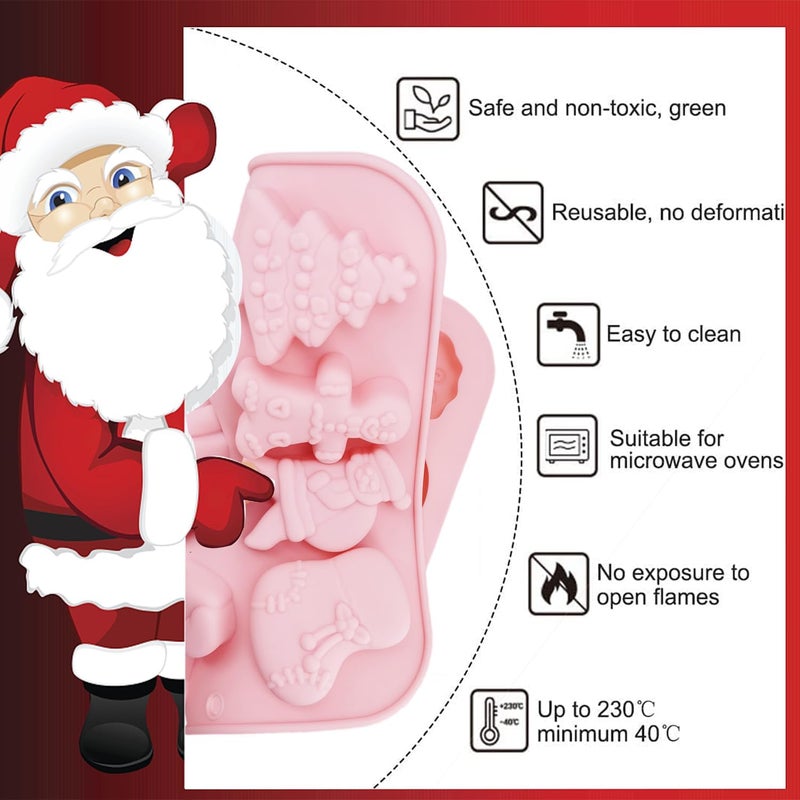 JJzxwish 3 Pack Christmas Silicone Molds 44Cavity Snowflake Snowman Gingerbread Chocolate Mold Christmas Tree Santa Claus Candy Molds for Baking Gloves Elk Socks Bells Gift Santa Hat Claus Holiday Mold - Image 4