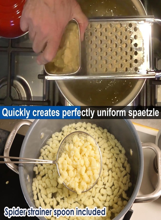 KEISSCO Stainless Steel Spaetzle Maker with Comfort Grip Handle, Homemade Traditional German Egg Noodle Dumpling Making Tool Set with Cleaning Brush and Spatula - Image 5