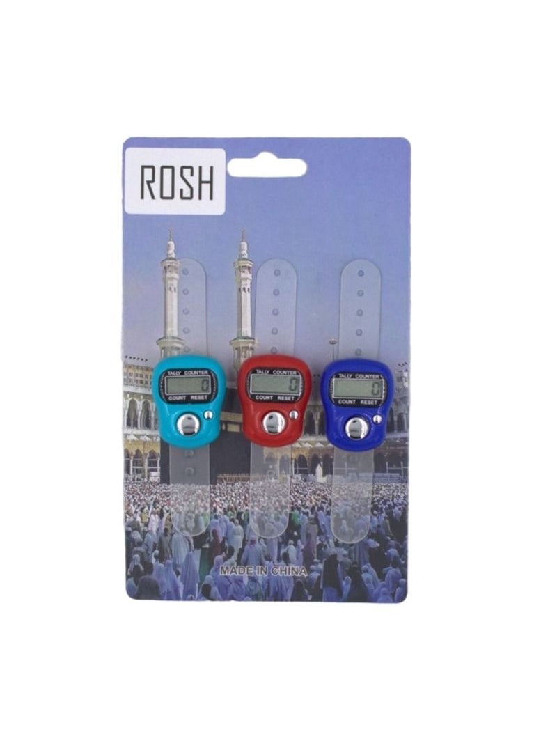 Rosh - 3-Piece Digital Electronic Finger Tally Counter-Multicolour - Image 1