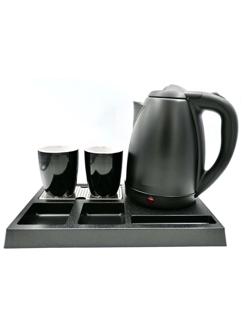 REFURA Electric Kettle 1.8 Liter Hotel Set 1500 Watts with 2 Ceramic Cups and Tray Black RE-11610 - Image 4