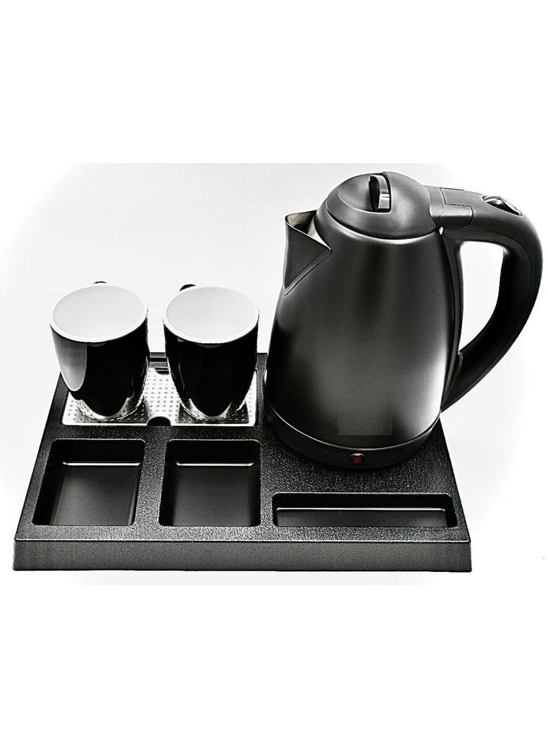 REFURA Electric Kettle 1.8 Liter Hotel Set 1500 Watts with 2 Ceramic Cups and Tray Black RE-11610 - Image 2