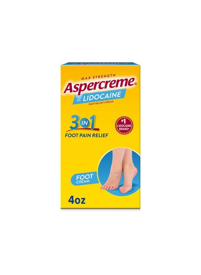 Aspercreme Lidocaine Foot Pain Relief Cream Soothes Aggravated Nerves & Moisturizes Dry Feet, Numbing Topical Analgesic With Max-Strength Lidocaine & Moisturizing Aloe, 4 Oz. - Image 1