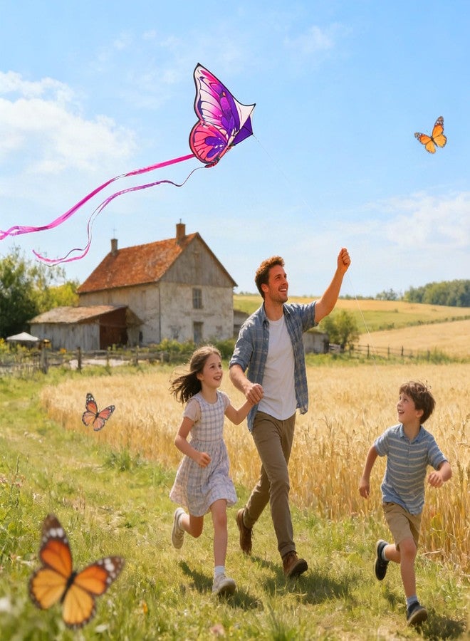 FejoHify Butterfly Kite Kids Adults Easy to Fly Assemble Ages 4-8 8-12 Single line String Handle 210t Ripstop Nylon Fabric Beach Park Outdoor Activities (Purple) - Image 2