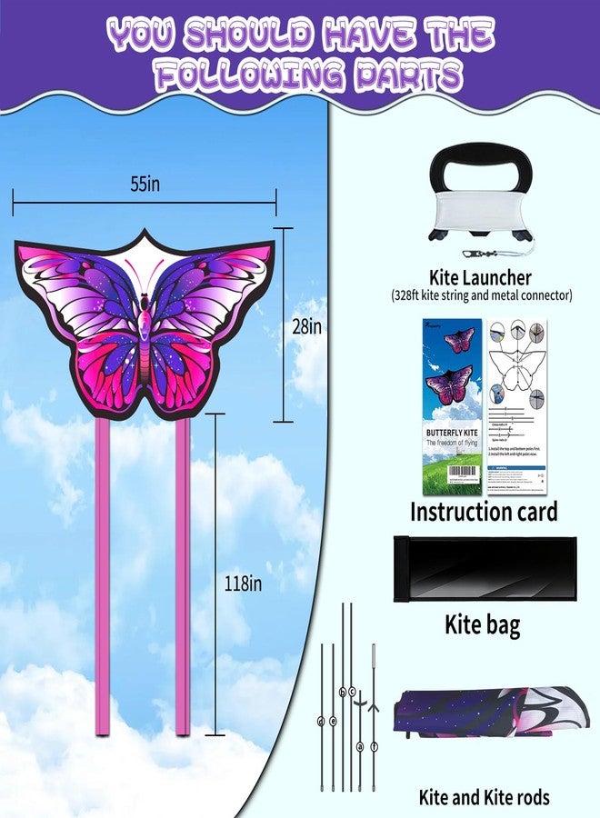 FejoHify Butterfly Kite Kids Adults Easy to Fly Assemble Ages 4-8 8-12 Single line String Handle 210t Ripstop Nylon Fabric Beach Park Outdoor Activities (Purple) - Image 3